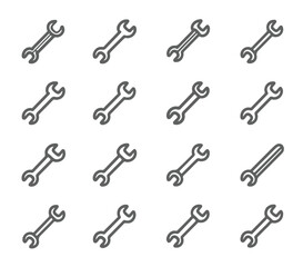 Collection of wrench icons in various orientations on white background