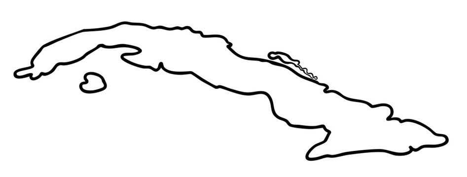 Cuba country border outline on world map &mdash; isolated geographic contour of Caribbean island territory