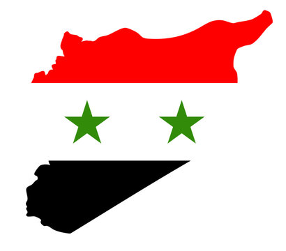 Syria map silhouette with national flag &mdash; Middle Eastern country territory outline, conflict region geography