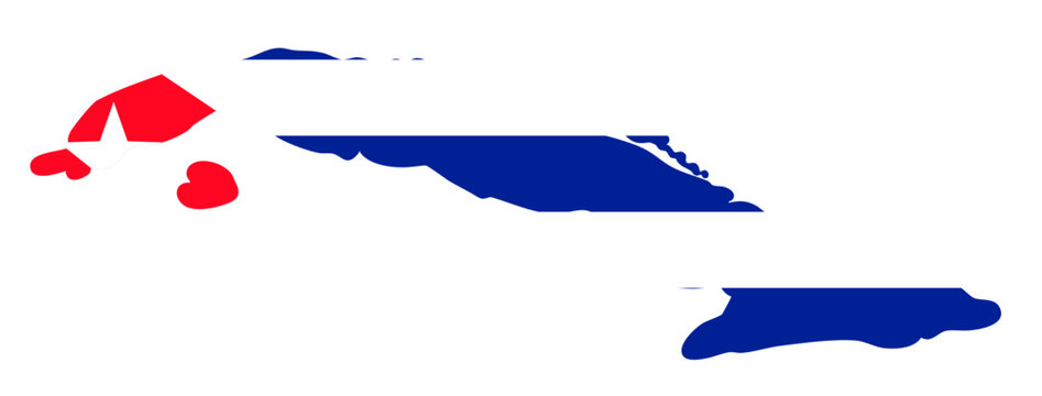 Cuba island map silhouette filled with Cuban flag &mdash; Caribbean country outline, socialist state geography