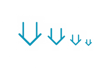 Blue downward arrows decreasing in size and sequence showing decline, step, or progress concept