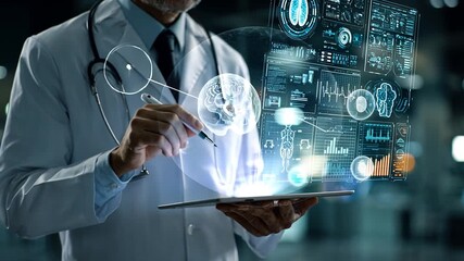 Doctor analyzing medical data on digital tablet - Powered by Adobe