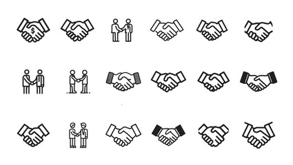 Collection of Handshake Icons Representing Business Agreements and Partnerships