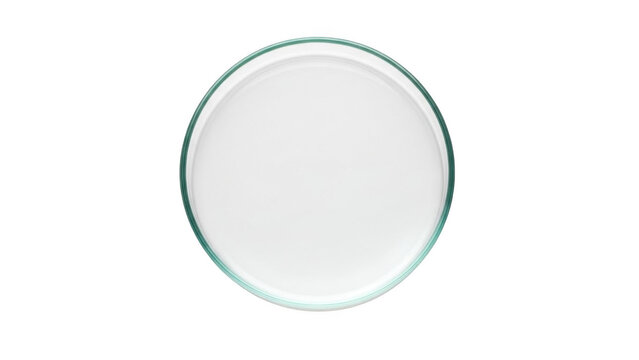 Clear glass petri dish with white opaque liquid and green rim isolated on a transparent background image