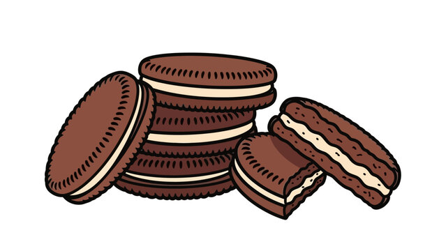 Delicious Chocolate Sandwich Cookies with Cream Filling Stacked Together Isolated