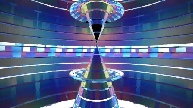 Abstract blue and purple geometric spheres rotating in a futuristic hyperdrive tunnel motion background