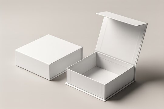 Elegant white empty gift boxes perfect for premium product packaging or special occasion presentation on a clean background