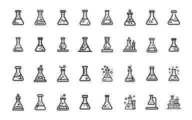 Collection of various laboratory equipment icons for scientific experiments and research
