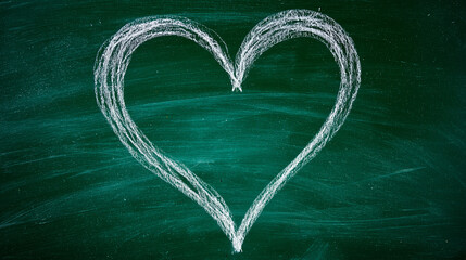 Hand-drawn white heart sketched with chalk on a green chalkboard background.