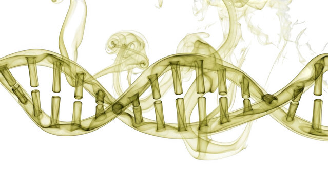 Yellow smoke forming a D N A double helix structure against a background isolated on a transparent background