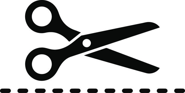 Black Scissors Cutting Dashed Line Icon vector illustration