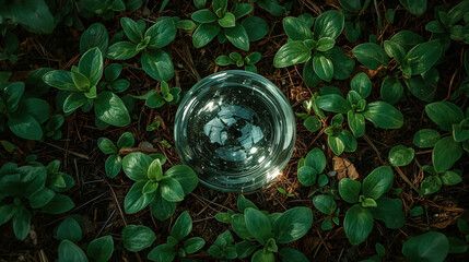 Crystal Globe Surrounded by Lush Nature for Earth Day Environmental Concept
