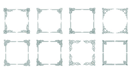 Collection of elegant decorative square frame borders, isolated white background