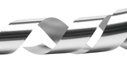Silver ribbon twisted in a spiral against a background isolated on a transparent background metallic