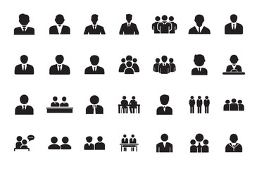 Collection of business professional icons featuring various individuals and groups