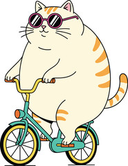 Funny Cat Biking - Chubby Ginger Kitten Riding a Bicycle Cute Vector Illustration