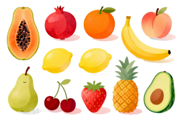 Assortment of Fresh Fruits and Citrus Illustration