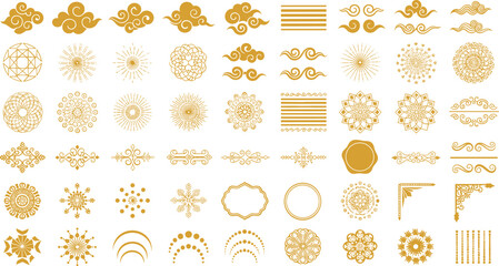 Elegant golden ornamental design elements and patterns for luxury branding and decoration