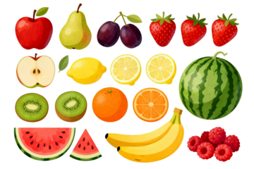 Colorful Fresh Fruits Collection with Whole and Cut