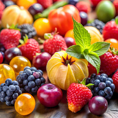 Close-up of assorted berries and ground cherries showcasing vibrant colors
