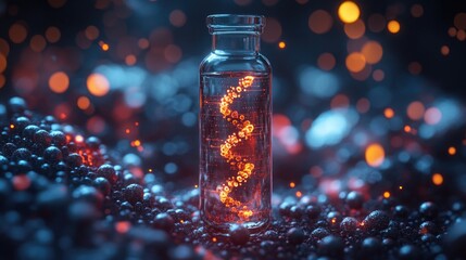 A vial with dna helix, representing personalized medicine and precise gene treatment.