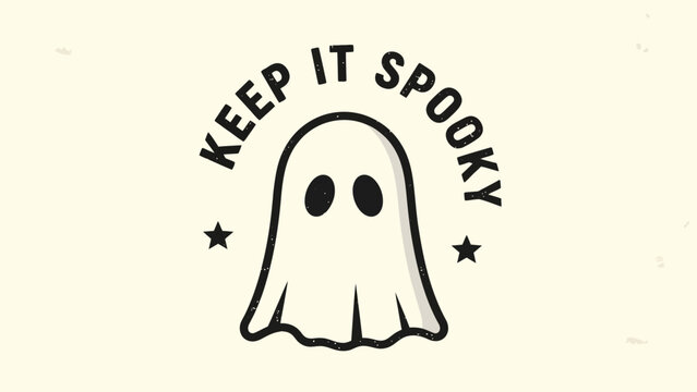 Cute Cartoon Ghost "Keep It Spooky" Text for Halloween Celebration