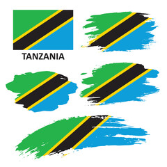 Set of Tanzania flags painted with a brush