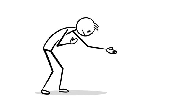 Stick Figure Man Reaching Out with Open Hand, Offering or Asking for Help on Isolated White Background