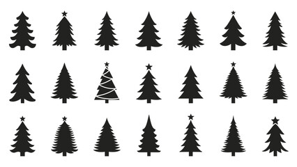 Fototapeta premium Collection of Diverse Black Christmas Tree Silhouettes.