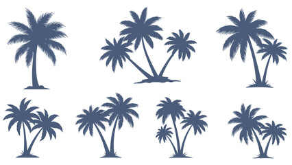 Fototapeta premium Diverse palm tree silhouettes representing tropical landscape on isolated white background
