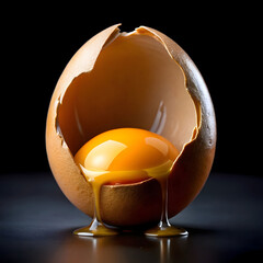 Fresh organic egg cracked open, revealing rich golden yolk