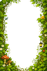 Fototapeta premium Enchanted Garden Border with Flowers Vines and Hanging Lantern