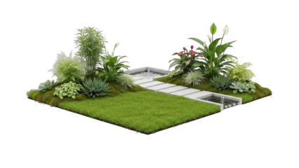 Modern Garden Design with Greenery and Water Feature