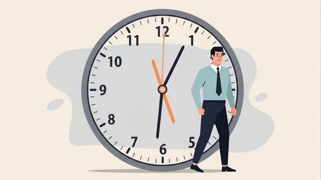 Man runs inside clock time management concept illustration