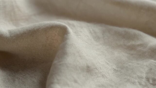 Close-up view of soft, textured fabric folds in a neutral tone, capturing the intricate details and gentle creases of the material