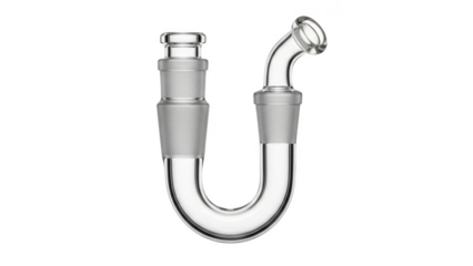 Clear Glass U Shaped Joint Adapter with Angled Mouthpiece isolated on a transparent background u-shaped