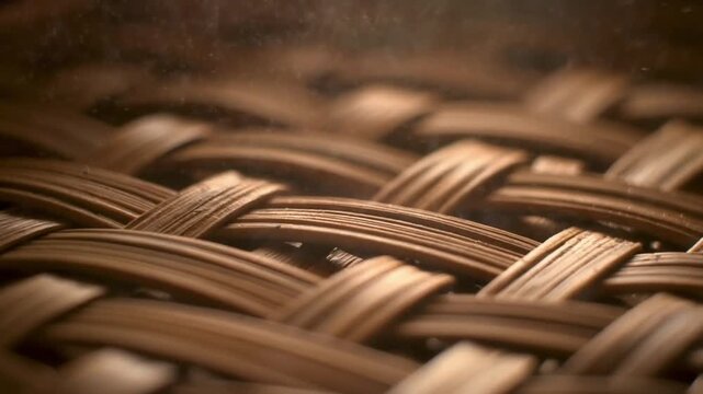 A close-up view of a woven basket texture showcasing intricate patterns and earthy tones.