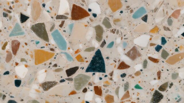 Terrazzo floor with multicolored stone fragments and marble chips in a seamless pattern