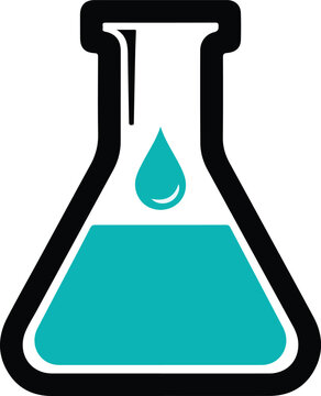 Chemical flask with liquid and drop illustration.