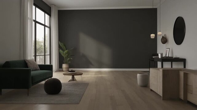 Modern living room with minimalist decor and natural light