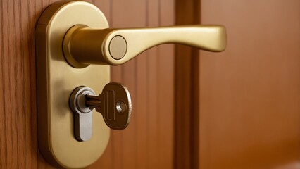 Obraz premium Key inserted into door lock closeup home security concept