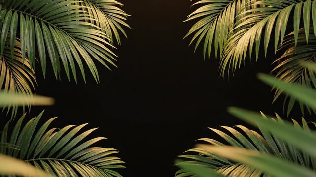 Palm Leaves Framing Dark Background.