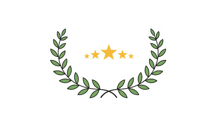 Classic victory emblem consisting of a green laurel wreath surrounding five golden five-pointed stars on a white background.
