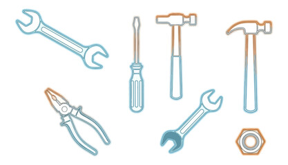 Naklejka premium Set of various hand tools isolated on black background