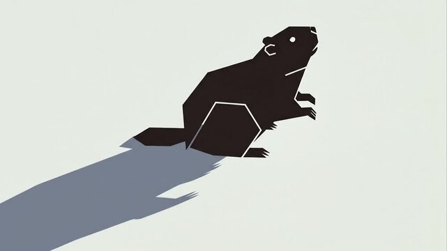 Stylized illustration of a beaver with long shadow on white background