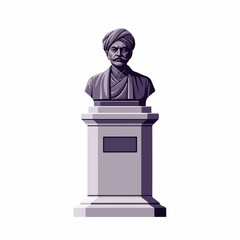 Stylized vector illustration of a bust statue depicting a man with a turban and mustache on a pedestal, isolated on a white background.