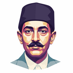 Vibrant vector portrait of a man with a prominent mustache and a fez, depicted in a bold, colorful pop art style, evoking a sense of historical or cultural elegance.
