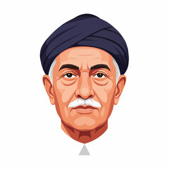 Vector illustration of an elderly man with a white mustache and a dark turban, depicting wisdom and traditional culture. Ideal for cultural and historical themes.