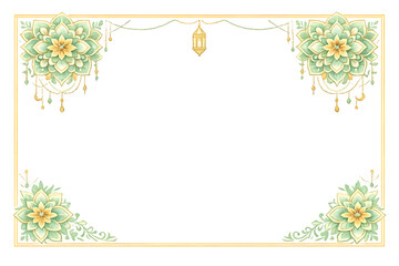 Green floral islamic arch frame with hanging lantern for Ramadan decoration