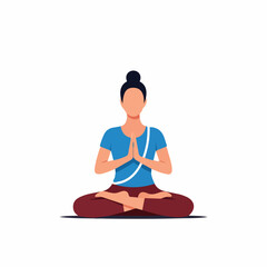 An illustration of a woman meditating in a lotus yoga pose with hands in Namaste. Represents mindfulness, peace, and wellness.